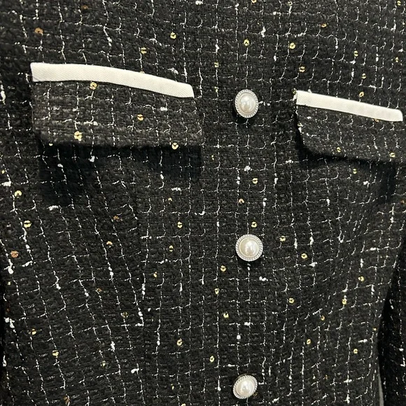 Chic Black Tweed Dress with White Accents & Gold Sequins I Commense ✨NWT✨ - Picture 5 of 9